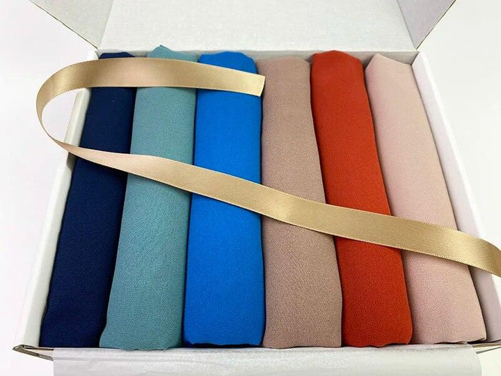 Land and Sea Premium Chiffon 6pc Hijab Box with ribbon