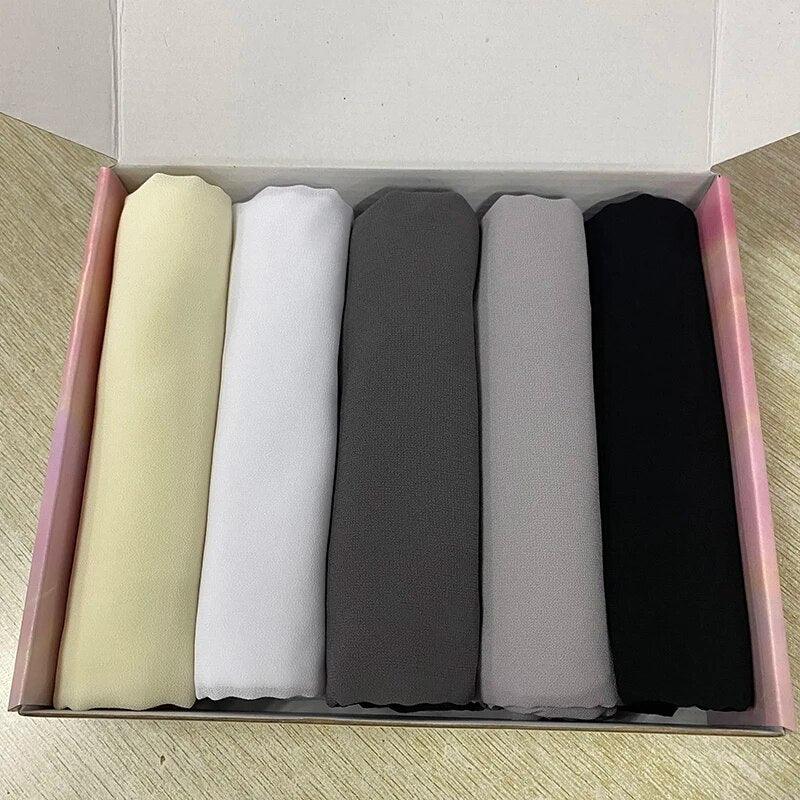 Monochrome Symphony Premium Chiffon 5pc Hijab Box