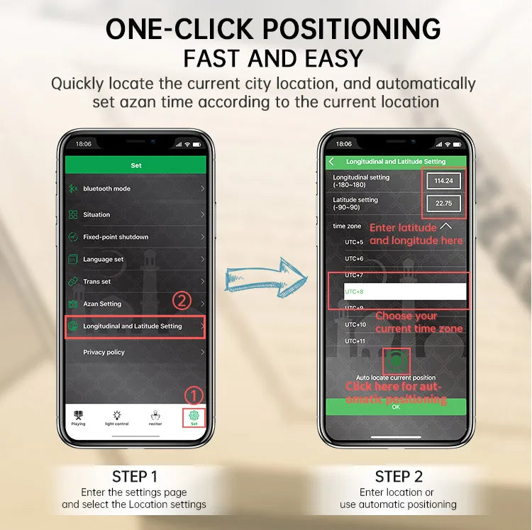 Use Location settings to automatically set adhan time