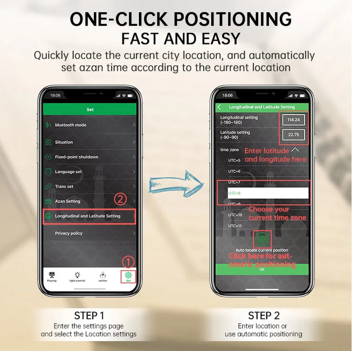 Use Location settings to automatically set adhan time