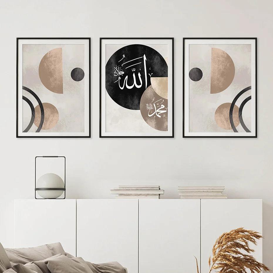 Allah & Muhammad | Abstract Geometric Boho Wall Art | Set of 3 Canvases