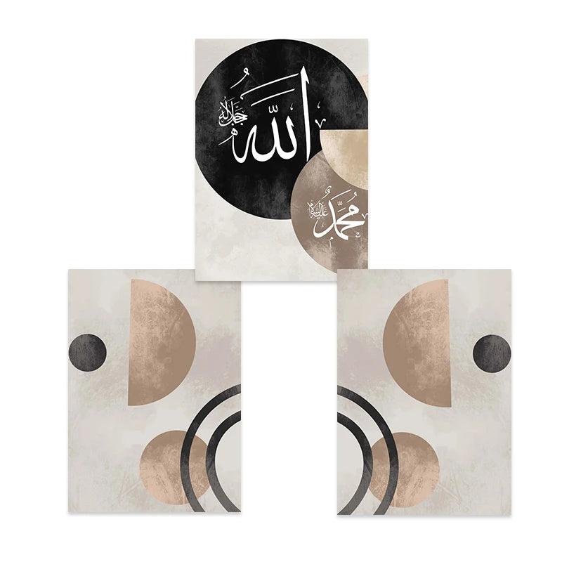 Allah & Muhammad | Abstract Geometric Boho Wall Art | Set of 3 Canvases