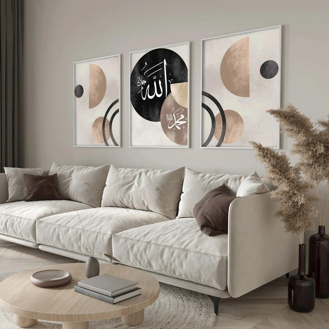 Allah & Muhammad | Abstract Geometric Boho Wall Art | Set of 3 Canvases