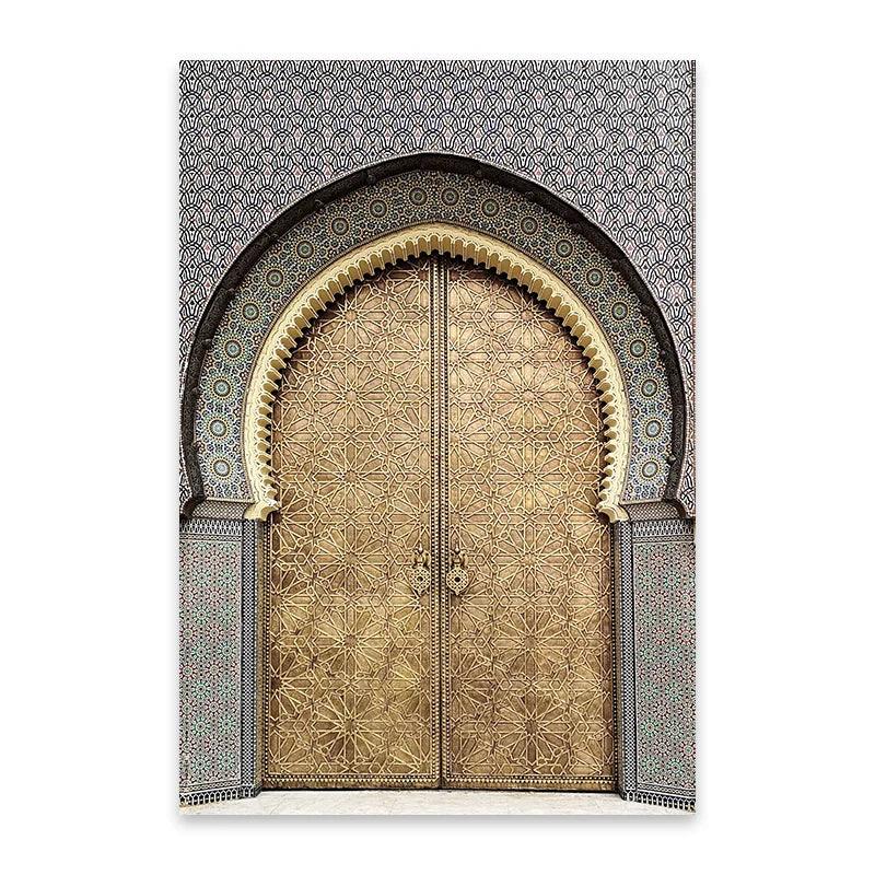 Allah, Muhammad, Gold Mosque Door | Abstract Grey Marble Trio | Set of 3 Canvases