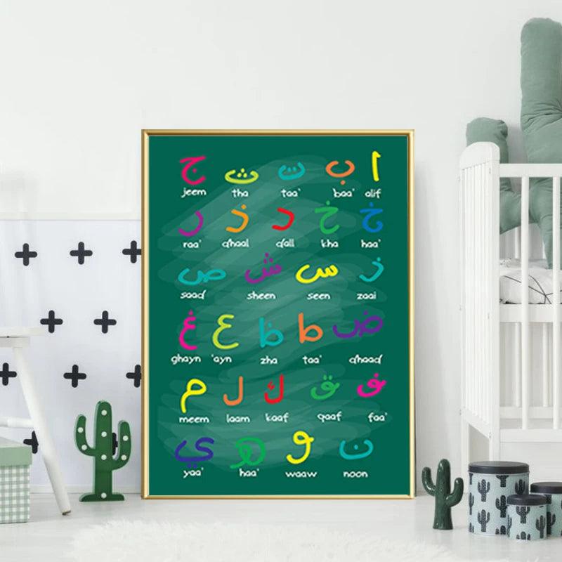 Arabic Alphabet Calligraphy | Kids Bedroom/Nursery Wall Art | Set of 1 Canvas