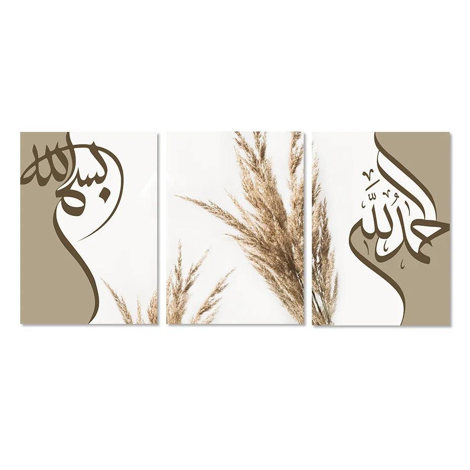 Bismillah, Alhamdulillah, Pampas Grass Trio | Abstract Calligraphy | Set of 3 Canvases