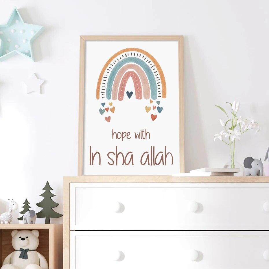 Bismillah, In Sha Allah, Alhamdulillah Trio | Kids Cartoon Nursery Art | Set of 3 Canvases