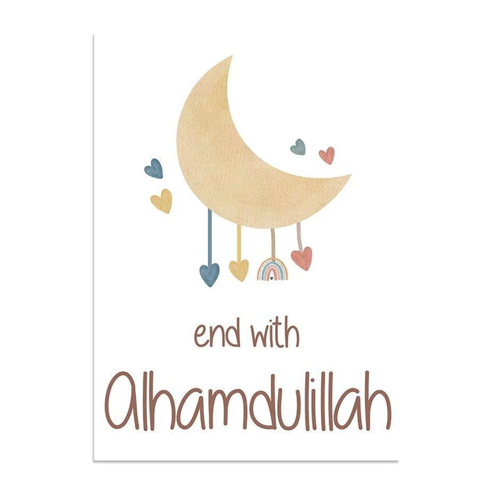 Bismillah, In Sha Allah, Alhamdulillah Trio | Kids Cartoon Nursery Art | Set of 3 Canvases