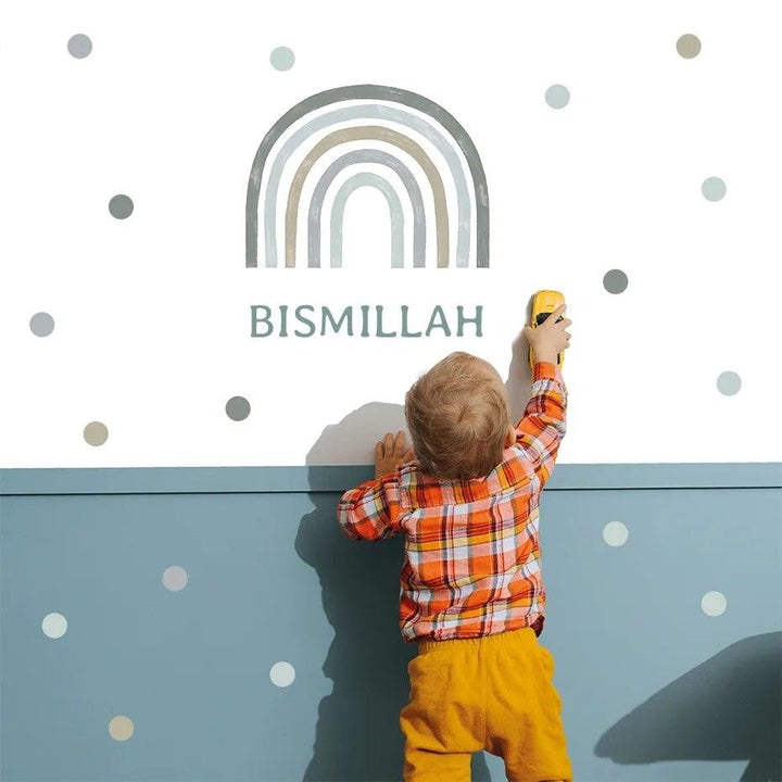 Bismillah Rainbow Dots Blue Wall Sticker