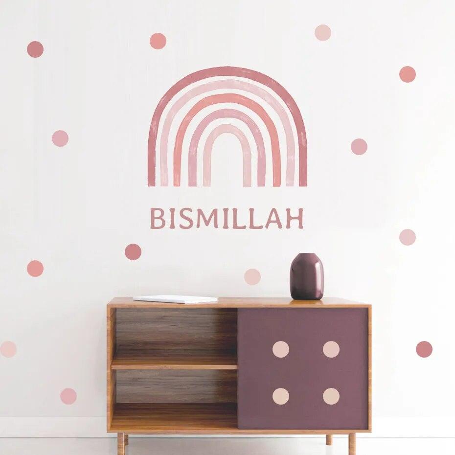 Bismillah Rainbow Dots Pink Wall Sticker