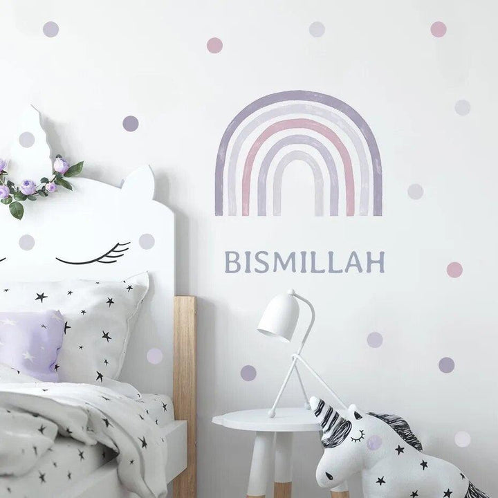 Bismillah Rainbow Dots Purple Wall Sticker