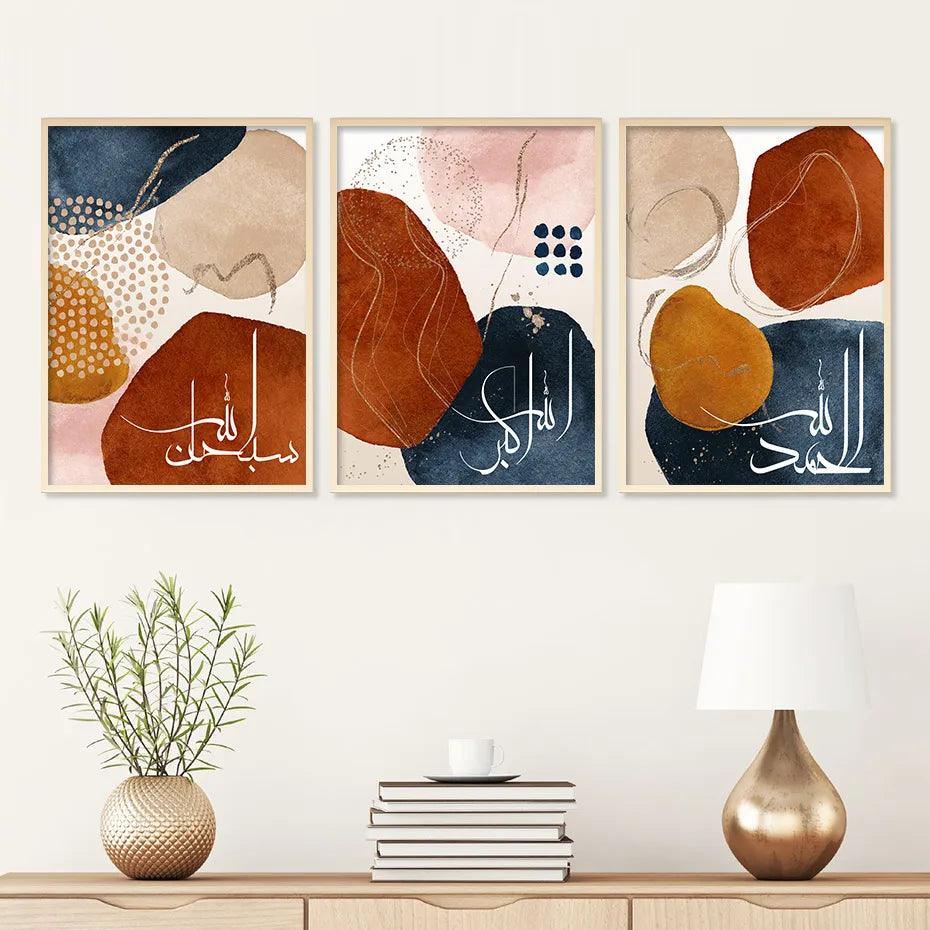 Dhikr Tasbih Trio | Abstract Boho Islamic Wall Art | Set of 3 Canvases