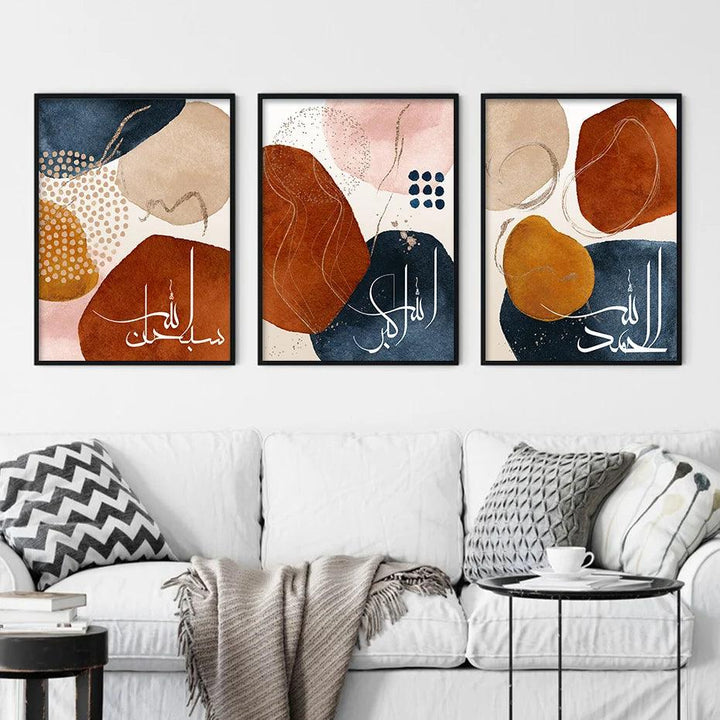 Dhikr Tasbih Trio | Abstract Boho Islamic Wall Art | Set of 3 Canvases