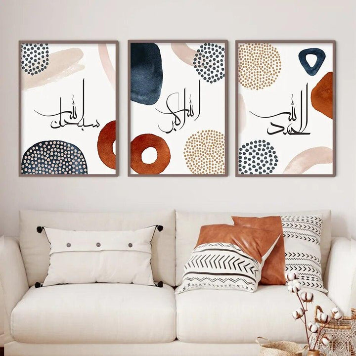 Dhikr Tasbih Trio | Abstract Boho Wall Art | Islamic Calligraphy | Set of 3 Canvases