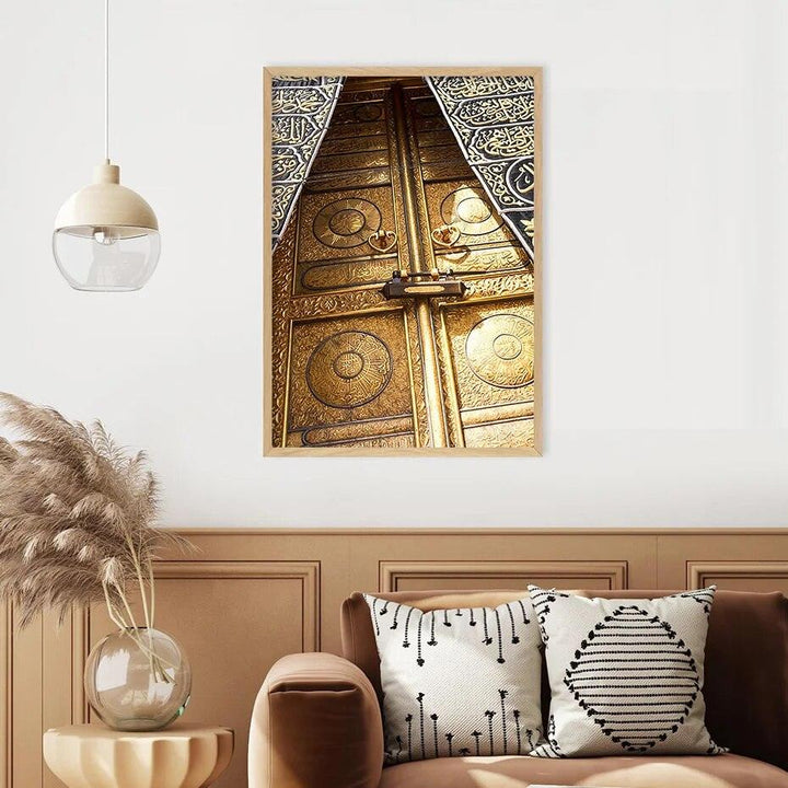 Gold Kaaba Door | Allah Muhammad | Islamic Calligraphy Wall Art | Set of 3 Canvases