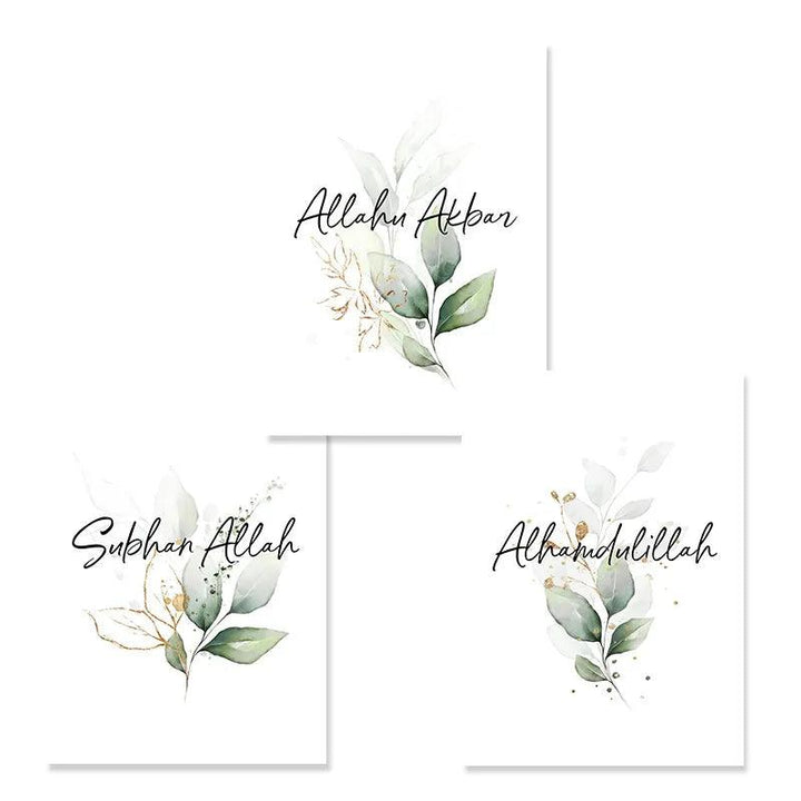 Green Florals Zikr Trio | Subhan Allah, Alhamdulillah, Allahu Akbar | Set of 3 Canvases