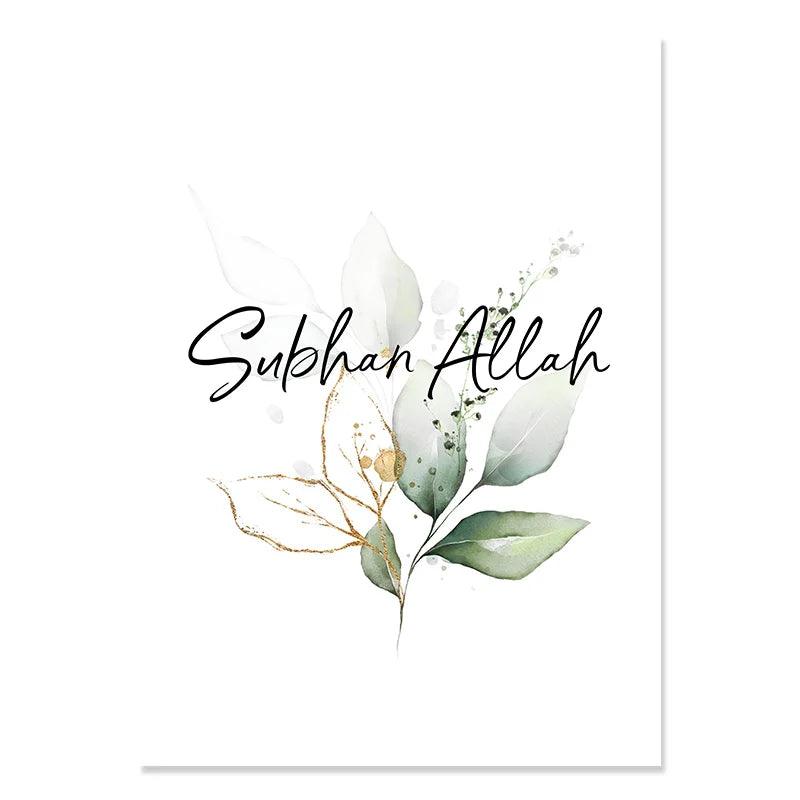 Green Florals Zikr Trio | Subhan Allah, Alhamdulillah, Allahu Akbar | Set of 3 Canvases