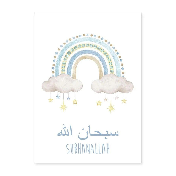 Islamic Dhikr Quartet | Kids Cartoon | Blue Nursery Decor | Set of 4 Canvases