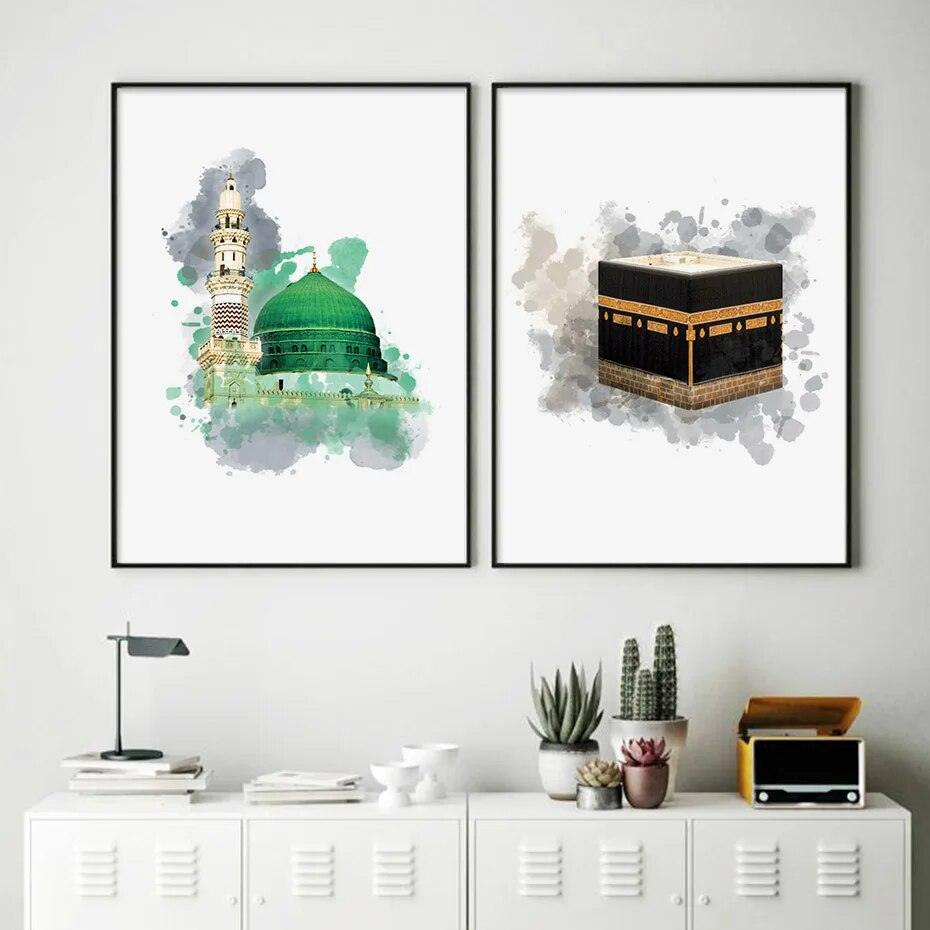 Islamic Mosque Trio | Kaabah, Masjid Al-Aqsa, Masjid Nabawi | Set of 3 Canvases