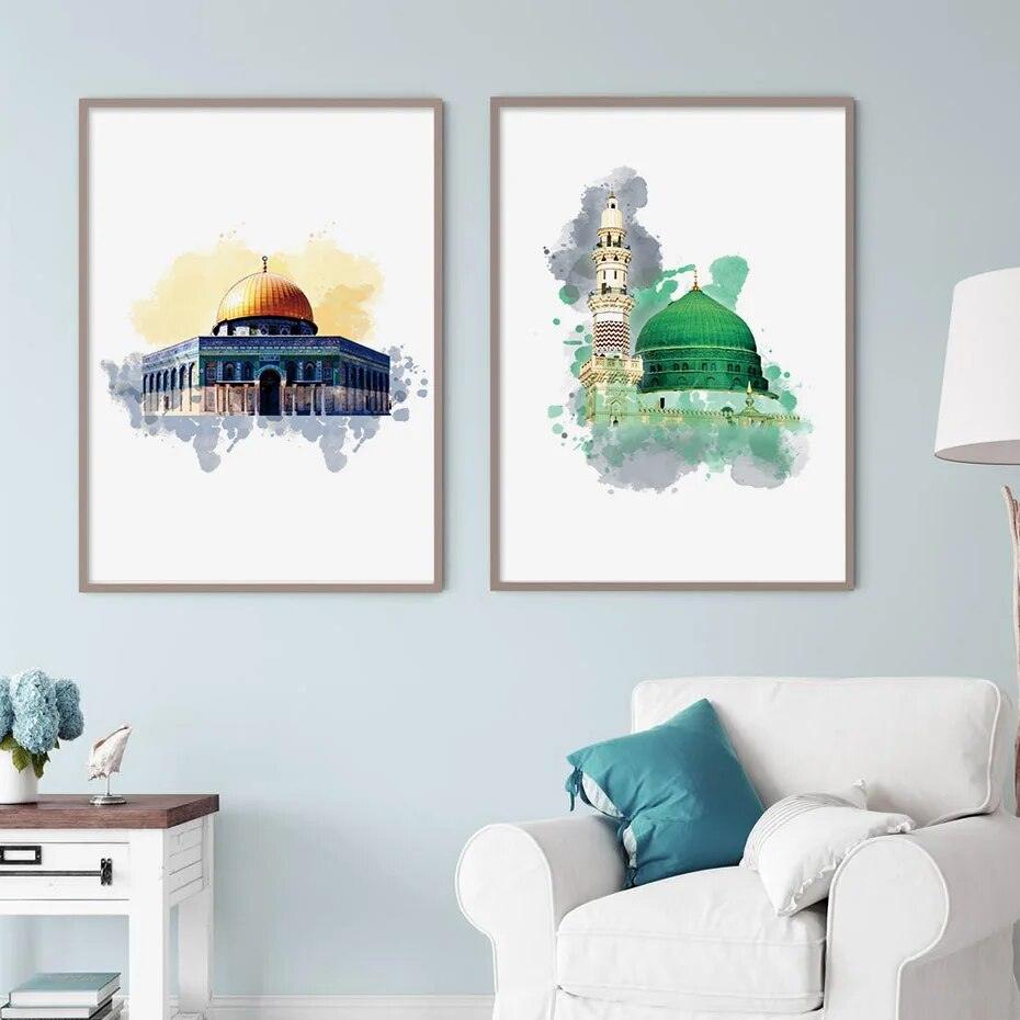 Islamic Mosque Trio | Kaabah, Masjid Al-Aqsa, Masjid Nabawi | Set of 3 Canvases