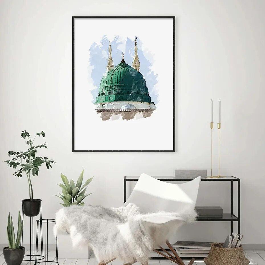 Islamic Mosque Trio | Masjid Nabwi, Masjid Al-Aqsa, Kabah | Set of 3 Canvases