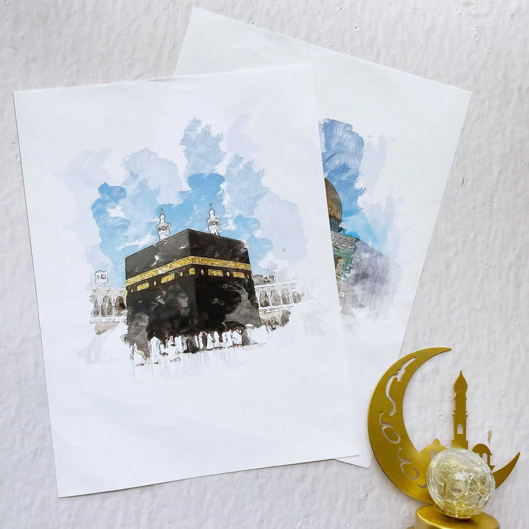 Islamic Mosque Trio | Masjid Nabwi, Masjid Al-Aqsa, Kabah | Set of 3 Canvases