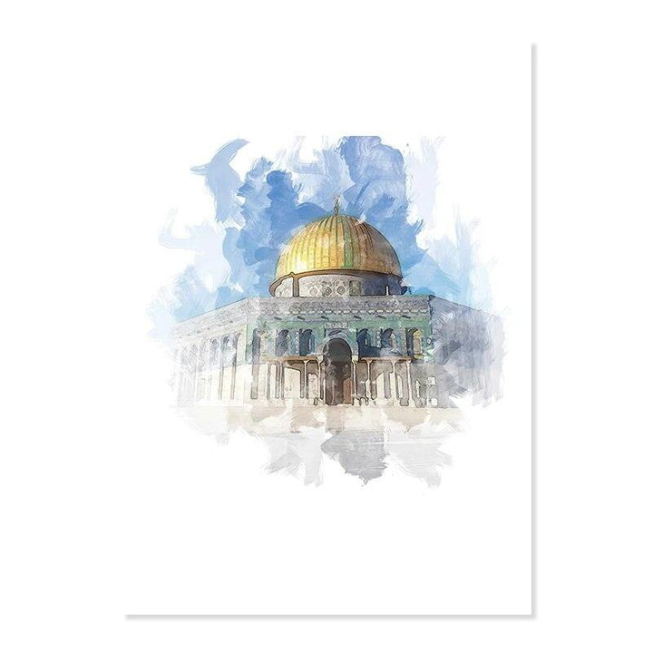 Islamic Mosque Trio | Masjid Nabwi, Masjid Al-Aqsa, Kabah | Set of 3 Canvases