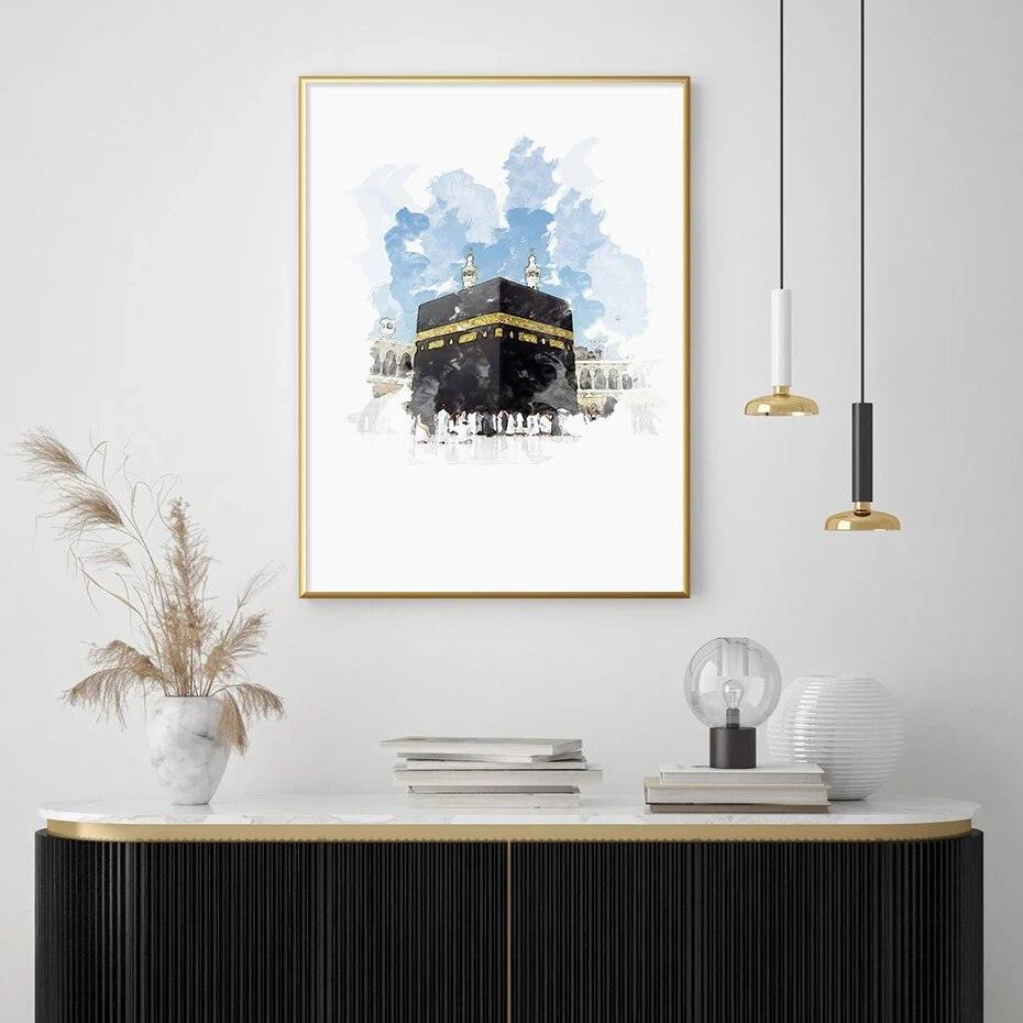 Islamic Mosque Trio | Masjid Nabwi, Masjid Al-Aqsa, Kabah | Set of 3 Canvases