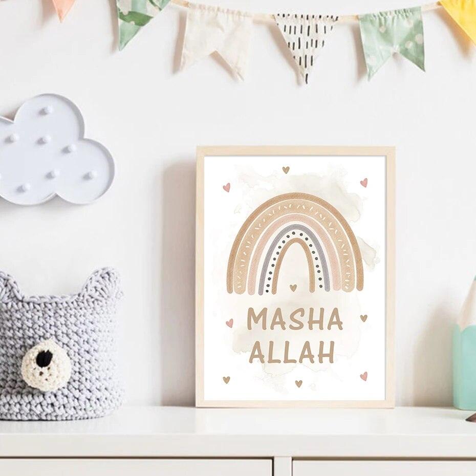 MaShaAllah Rainbow Dhikr | Kids' Nursery Wall Art | Set of 3 Canvases