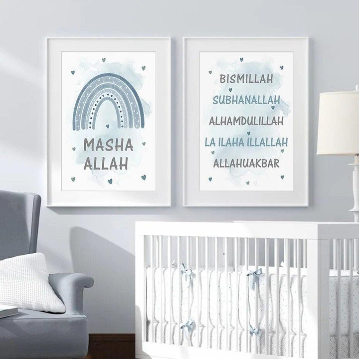 MaShaAllah Rainbow Dhikr | Kids' Nursery Wall Art | Set of 3 Canvases