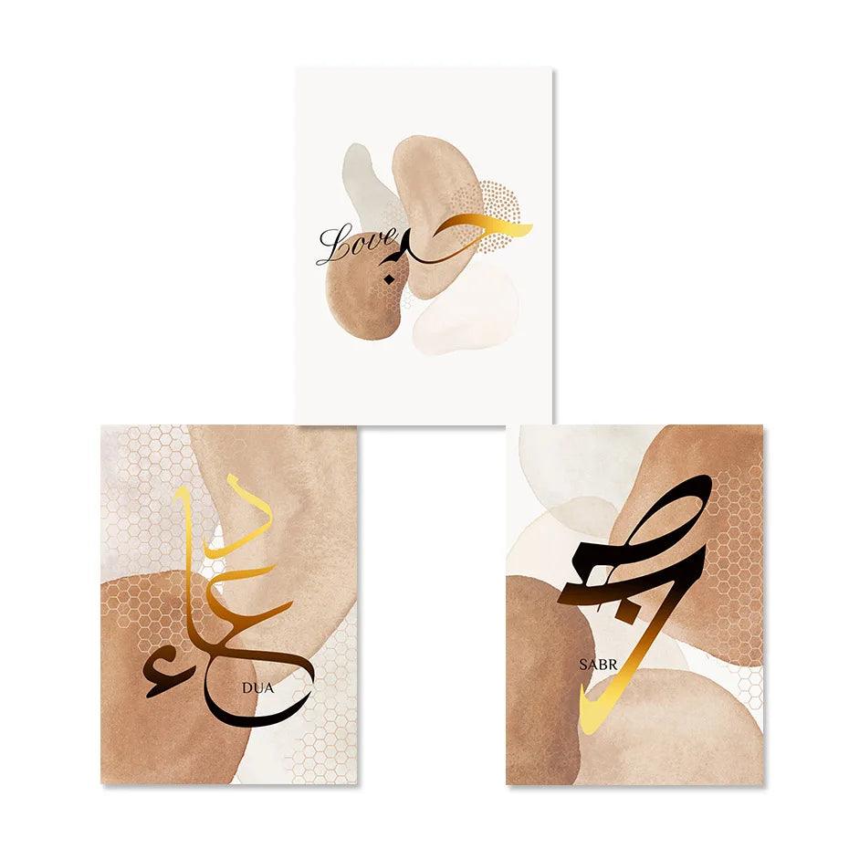 Sabr, Dua, Love Trio | Abstract Boho Islamic Wall Art | Set of 3 Canvases