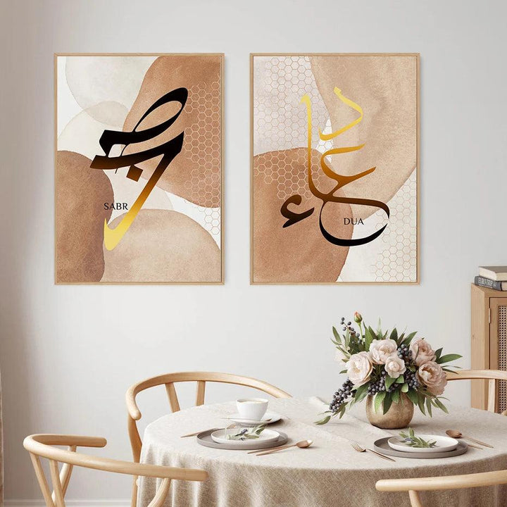 Sabr, Dua, Love Trio | Abstract Boho Islamic Wall Art | Set of 3 Canvases