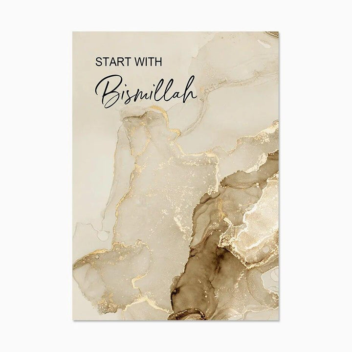 Start with Bismillah, End with Alhamdulillah | Gold Marble Wall Art | Set of 2 Canvases