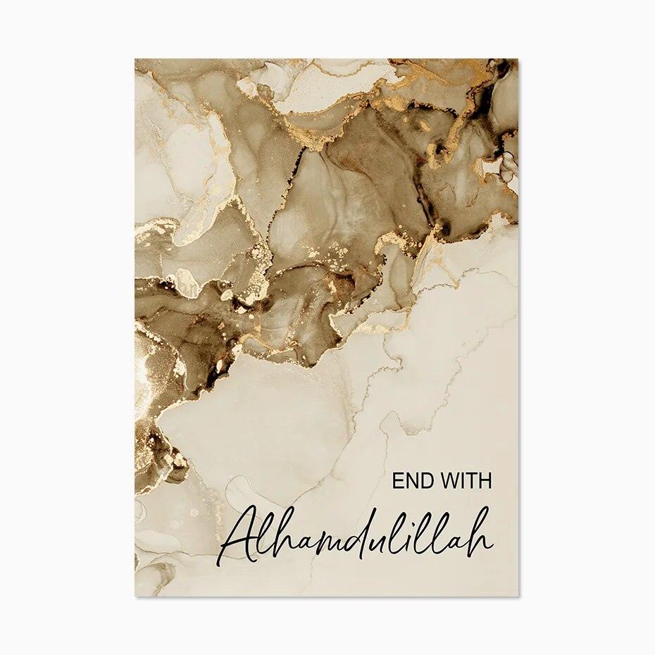 Start with Bismillah, End with Alhamdulillah | Gold Marble Wall Art | Set of 2 Canvases