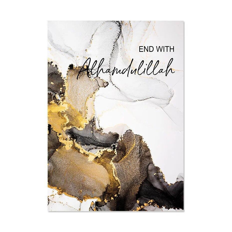 Start with Bismillah, End with Alhamdulillah | Gold Marble Wall Art | Set of 2 Canvases