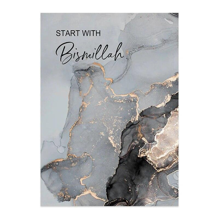 Start with Bismillah, End with Alhamdulillah | Gold Marble Wall Art | Set of 2 Canvases