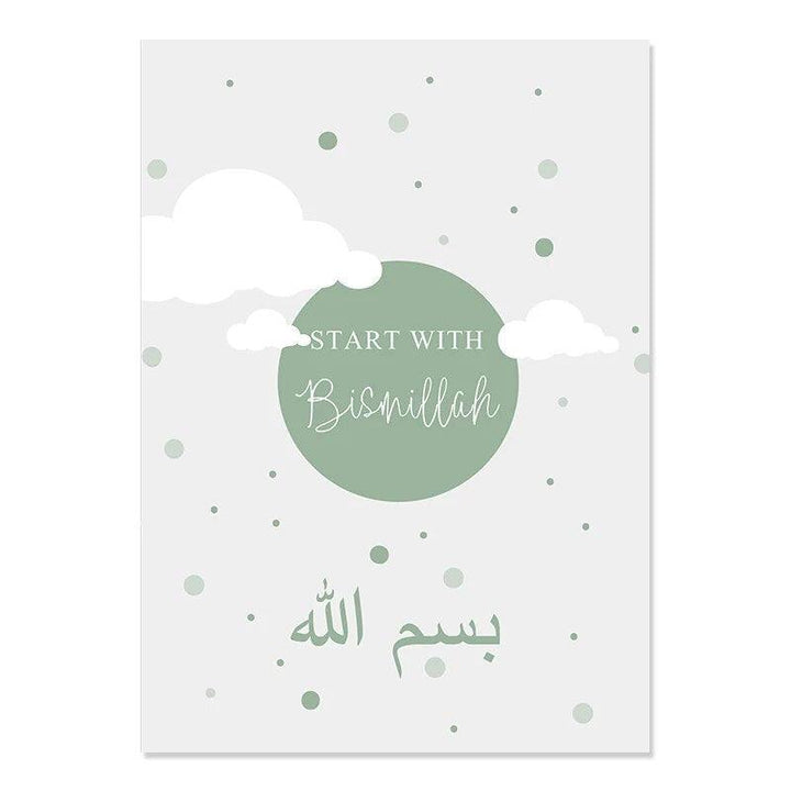 Start with Bismillah | End with Alhamdulillah | Set of 2 Canvases