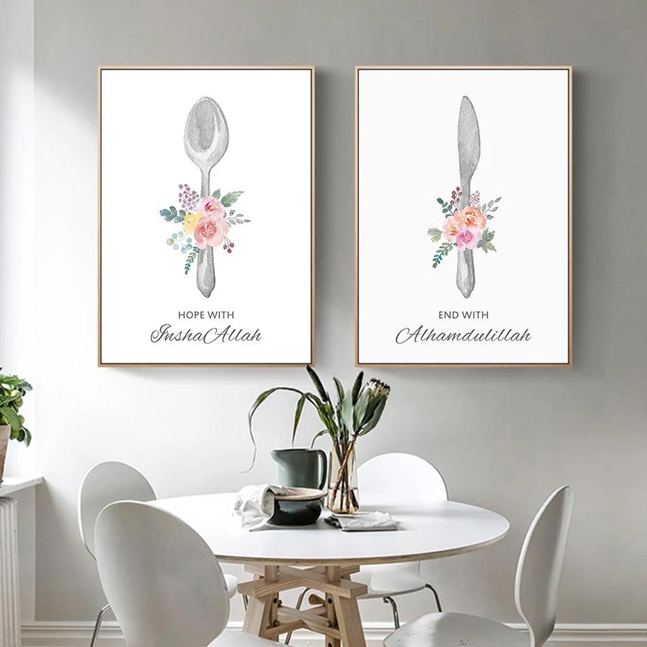 Start With Bismillah | Kitchen Floral Trio | Set of 3 Canvases