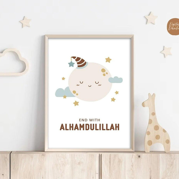 Start with Bismillah Trio | Sleeping Cartoons | Islamic Nursery Wall Art | Set of 3 Canvases