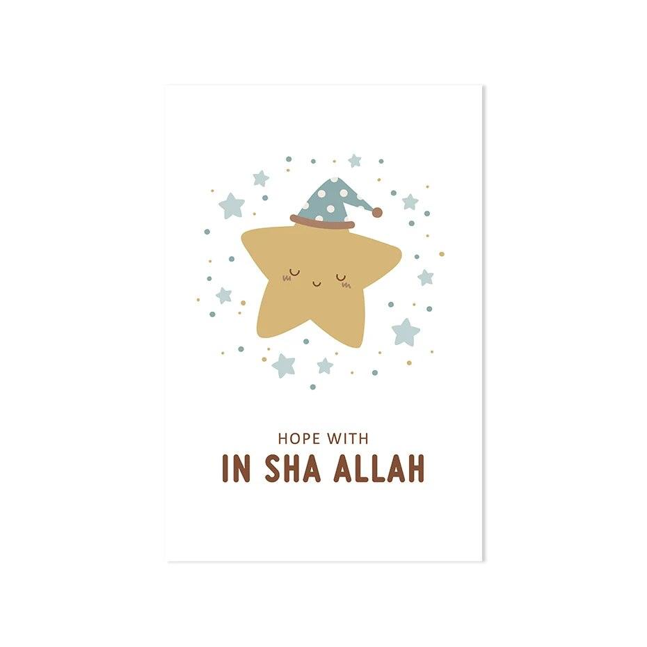 Start with Bismillah Trio | Sleeping Cartoons | Islamic Nursery Wall Art | Set of 3 Canvases