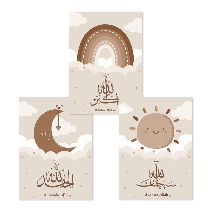 Tasbeeh Trio | Kids Cartoon | Islamic Wall Art | Set of 3 Canvases