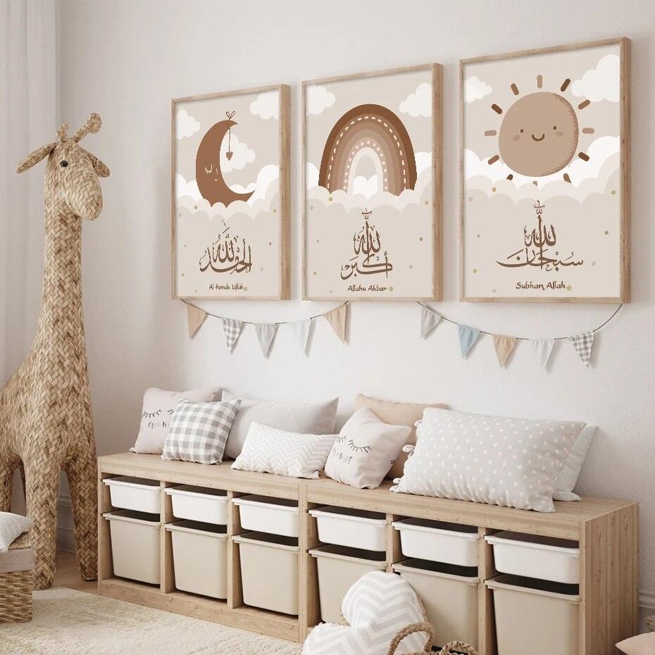 Tasbeeh Trio | Kids Cartoon | Islamic Wall Art | Set of 3 Canvases