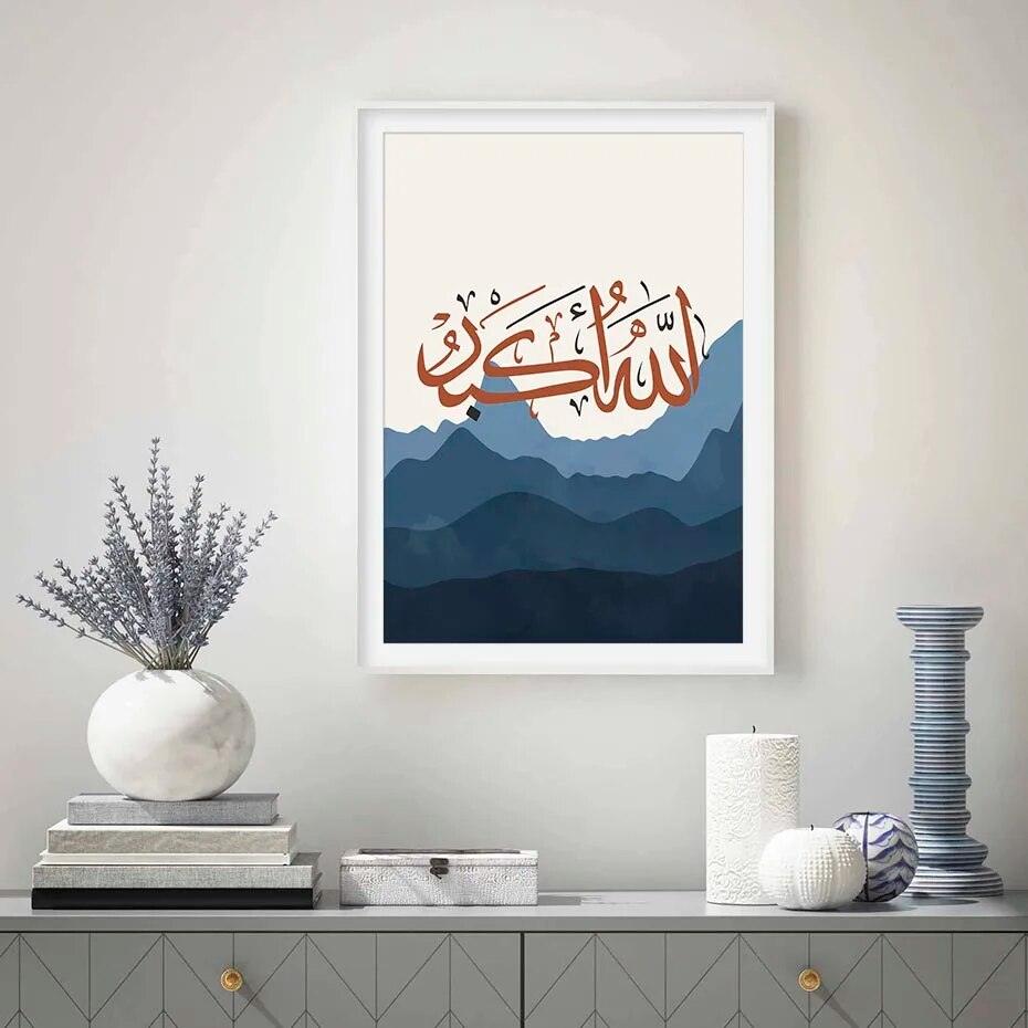 Tasbih Trio | Abstract Boho Mountains Wall Art | Islamic Calligraphy | Set of 3 Canvases