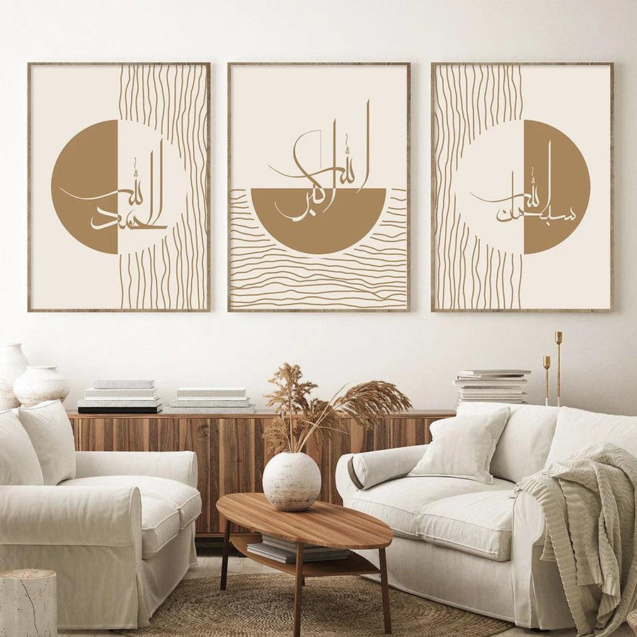 Tashbeeh Dhikr Trio | Abstract Geometric Line | Boho Islamic Wall Art | Set of 3 Canvases