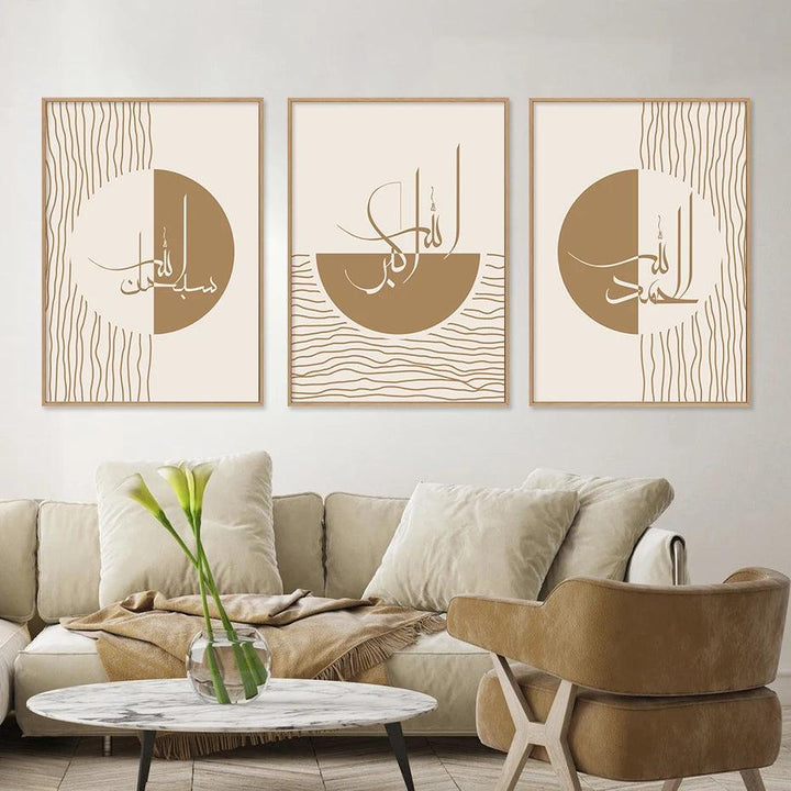 Tashbeeh Dhikr Trio | Abstract Geometric Line | Boho Islamic Wall Art | Set of 3 Canvases