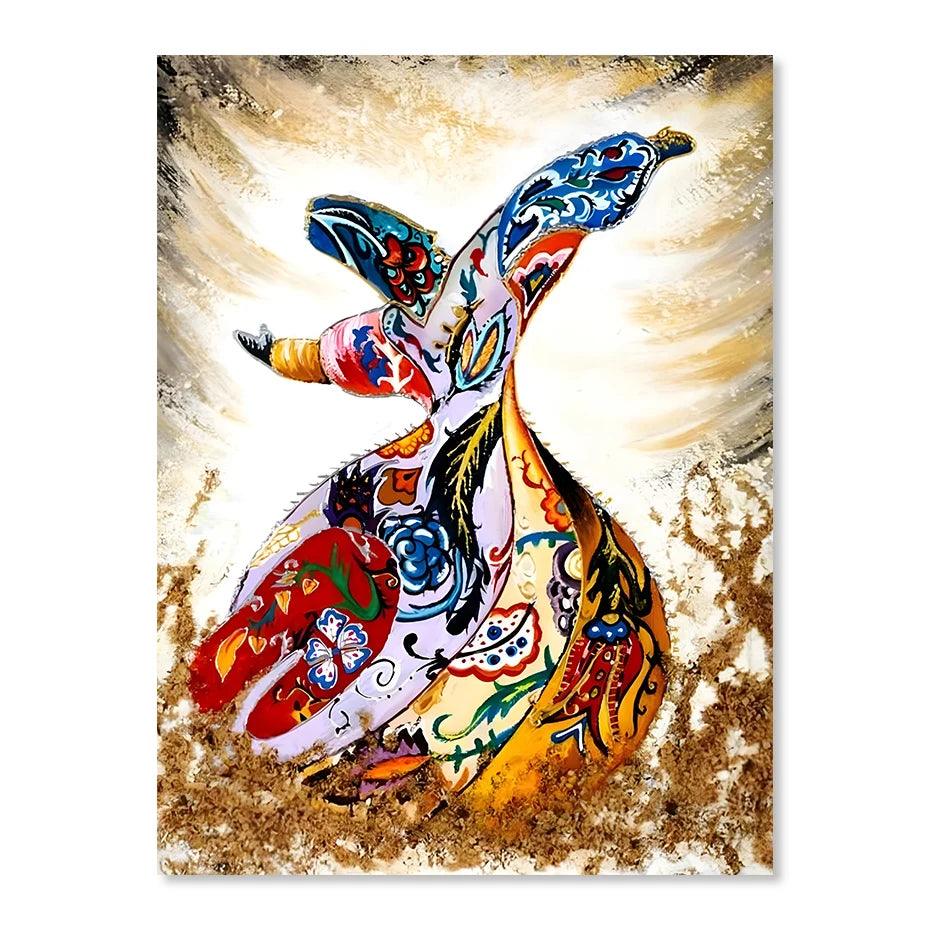 Whirling Dervish Sufi Dance | Abstract Islamic Calligraphy Wall Art | Set of 1 Canvas