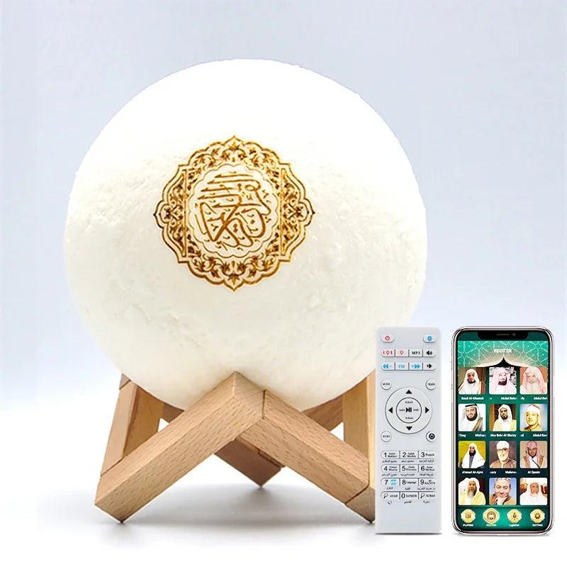 White Moon Lamp Quran Speaker with Remote Control and Mobile App